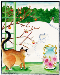Winter Cat, watercolor, c2000 Susan A Berry